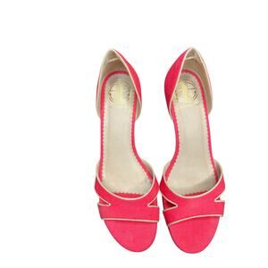 Lilly Pulitzer Pink Palm Beach Rosa Punta Abierta Peep Toe Wedge Sandals Size 8